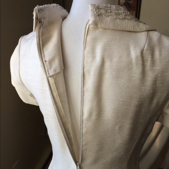 Vintage Ivory Dress With Beaded Collar - Picture 6 of 7